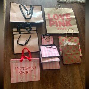 16 Victoria's Secret Pink Paper Gift Shopping Favor Variety Bags Large to Small